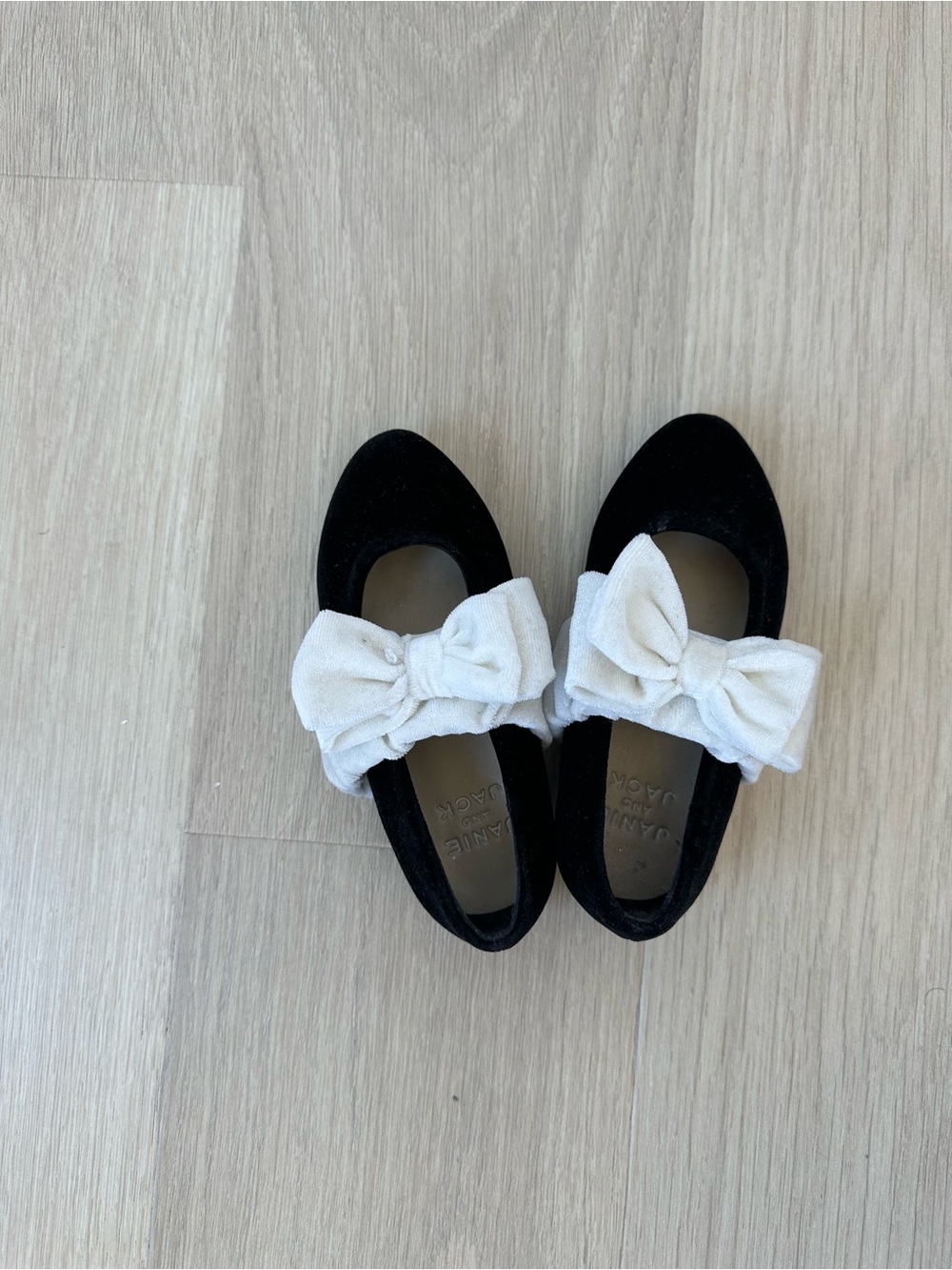 Kids Black Ballet Flats with White Bow Accent